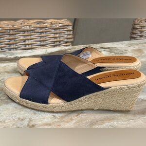 Women’s PATRICIA GREEN Annabelle espadrille navy blue wedge sandals- Size 9